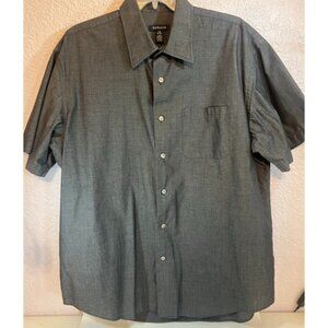 Van Heusen Mens Lrg SS Shirt Button Up Gray Cotton Polyester